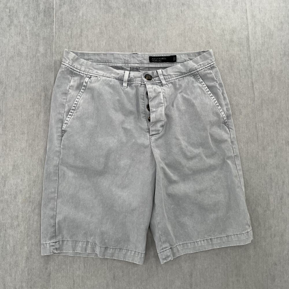 All Saints Shorts Adult 28 Gray Bowfell Twill Short Butterfly Button Cotton Mens